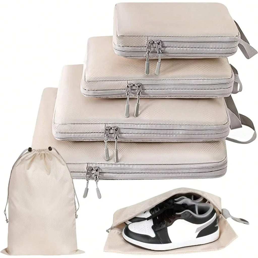 4/6-Pack Compressible Packing Cubes Waterproof Travel Organizers Portable Luggage and Handbag Storage