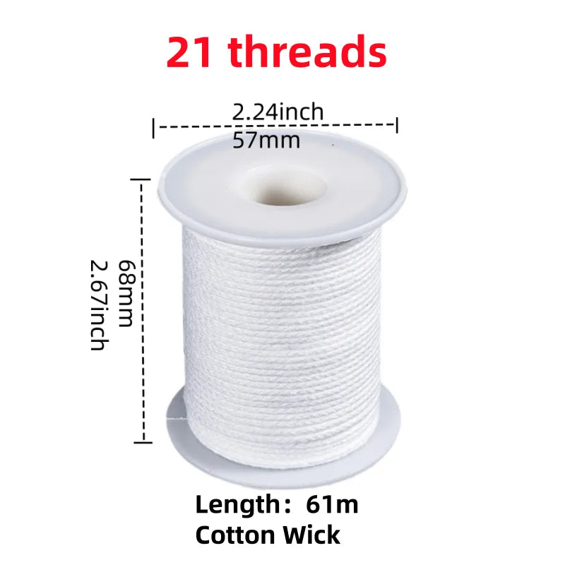 Cotton Candle Wick Roll 50m/61m (164ft/200ft) 21-45 Strand Low-Smoke Eco-Friendly DIY Degreased Wick