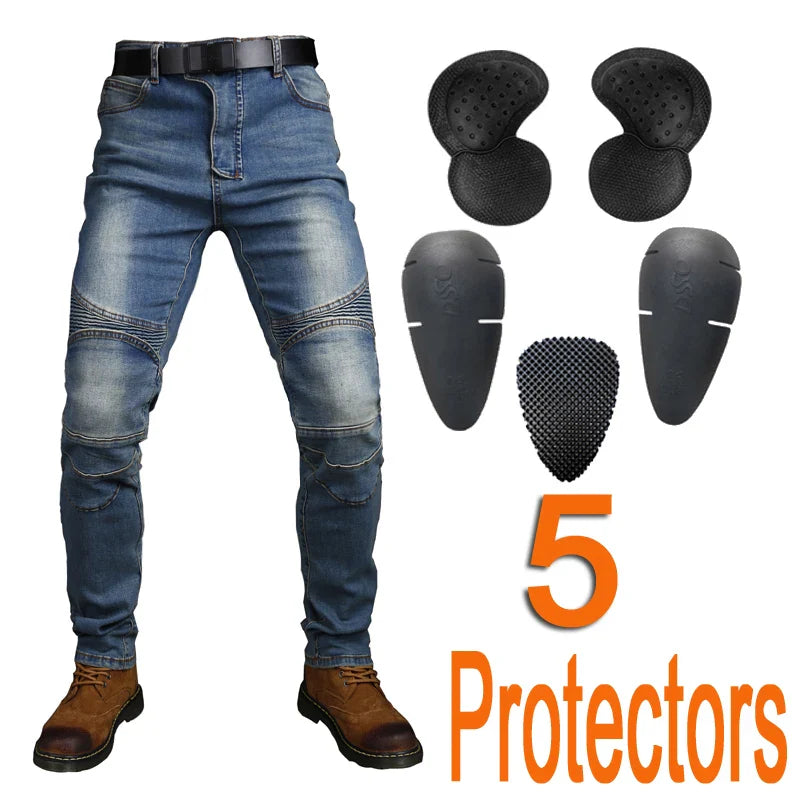 Motorcycle Riding Jeans with Removable CE Level 1/2 Knee Armor, Kevlar Racing Moto Pants