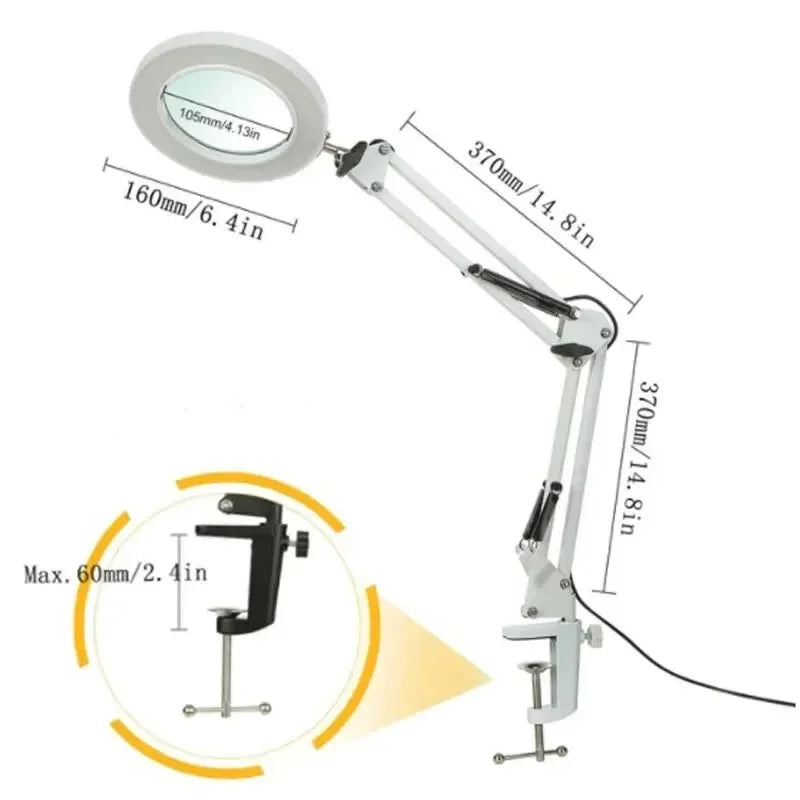 72-LED 8X/10X USB Illuminated Magnifying Glass Lamp - 4.2 in (106 mm) Lens, 3-Color Dimmable LED, Adjustable Arm & Clamp for Soldering, Crafts, Skincare