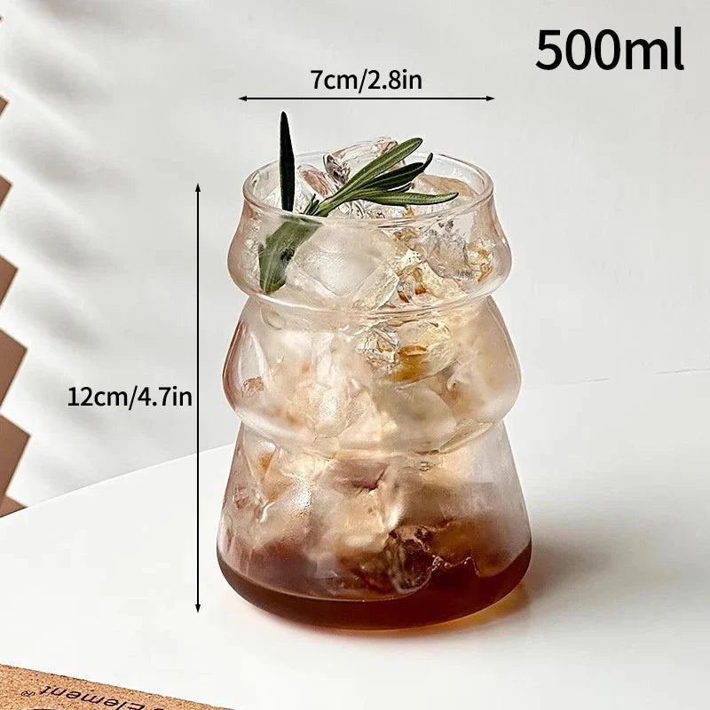 Vertical Striped Clear Glass Cup - Aesthetic Drinkware for Milk Tea, Coffee & Juice