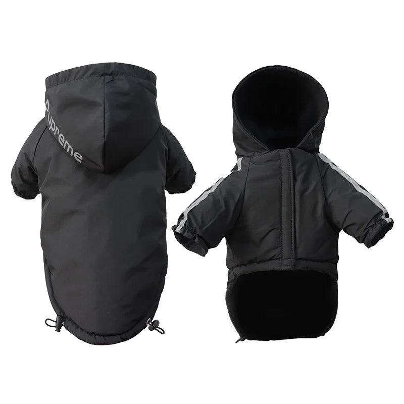 Waterproof Hooded Dog Coat – Warm Cotton-Lined Winter Jacket with Reflective Trim for Small Dogs & Cats