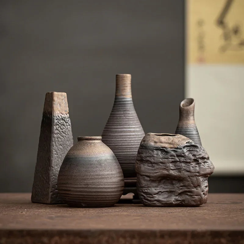 Handmade Antique Ceramic Vases - Modern Minimalist Tabletop Vase for Living Room, Shelf & Mantel