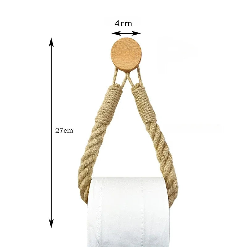 Nail-Free No-Drill Rope Paper Towel & Toilet Roll Holder - Wall-Mounted Towel Rack and Tissue Hook