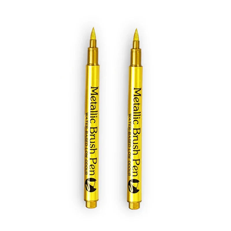Metallic Brush Marker Pen (1 or 2-Pack) – Gold & Silver Permanent Metallic Ink for Crafts, Scrapbooking & Manga (14 cm / 5.5 in)