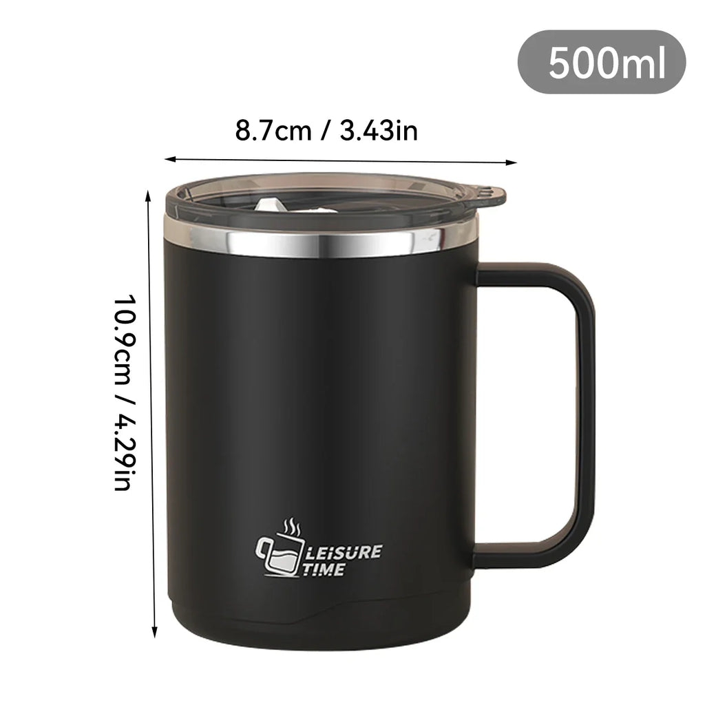 500ml (16.9oz) 304 Stainless Steel Double-Layer Insulated Travel Mug with Handle, Sealed Vacuum Flask