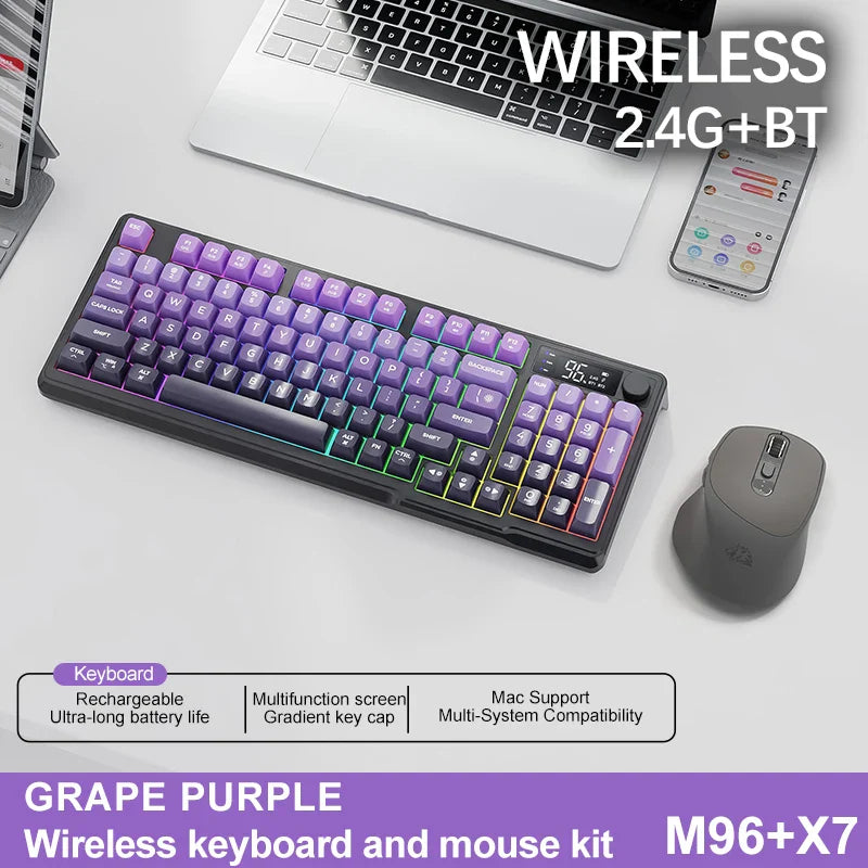 96-Key Bluetooth & 2.4G Wireless Gaming Keyboard with Smart Screen, RGB Backlight, Ergonomic PBT Keycaps — Multi-Device for PC Laptop Tablet