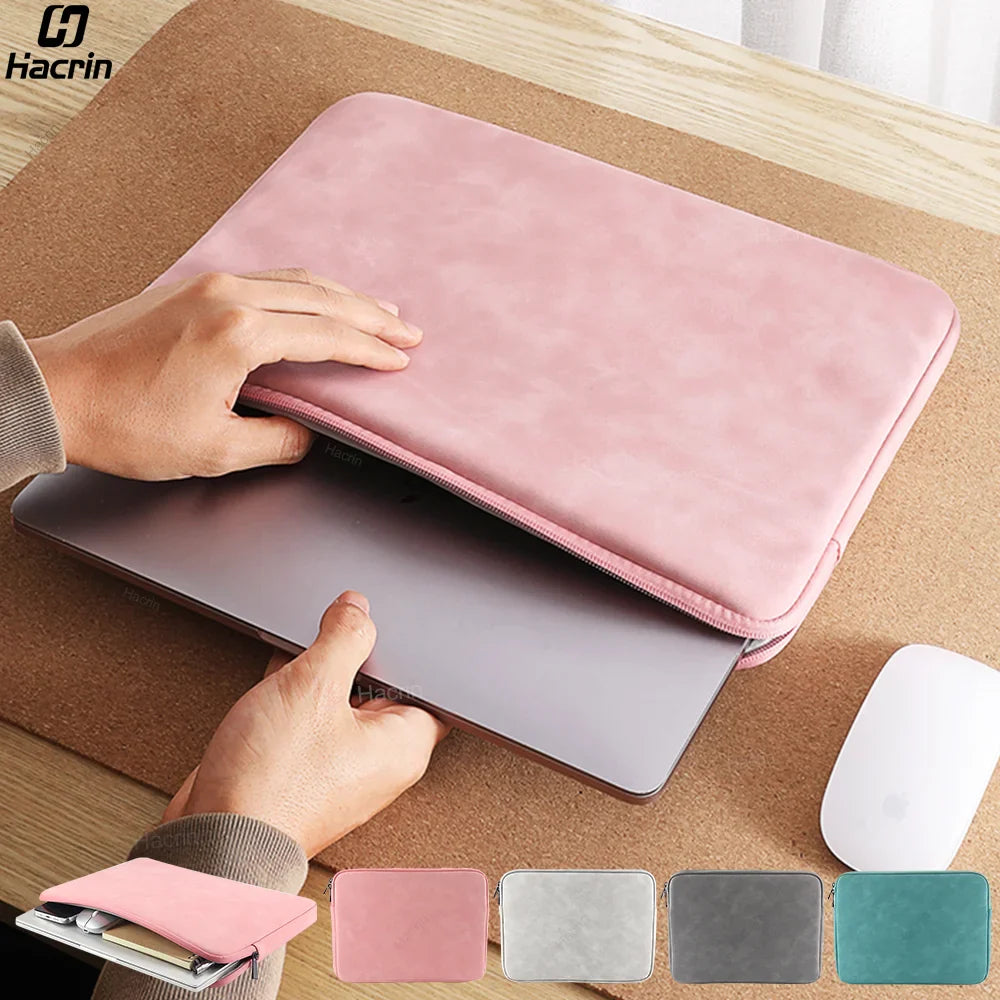 PU Laptop Sleeve Bag - Shockproof Water-Resistant Zipper Case for 12–15.6 in (30–39.6 cm) Laptops, Slim Foam & Fleece Lined