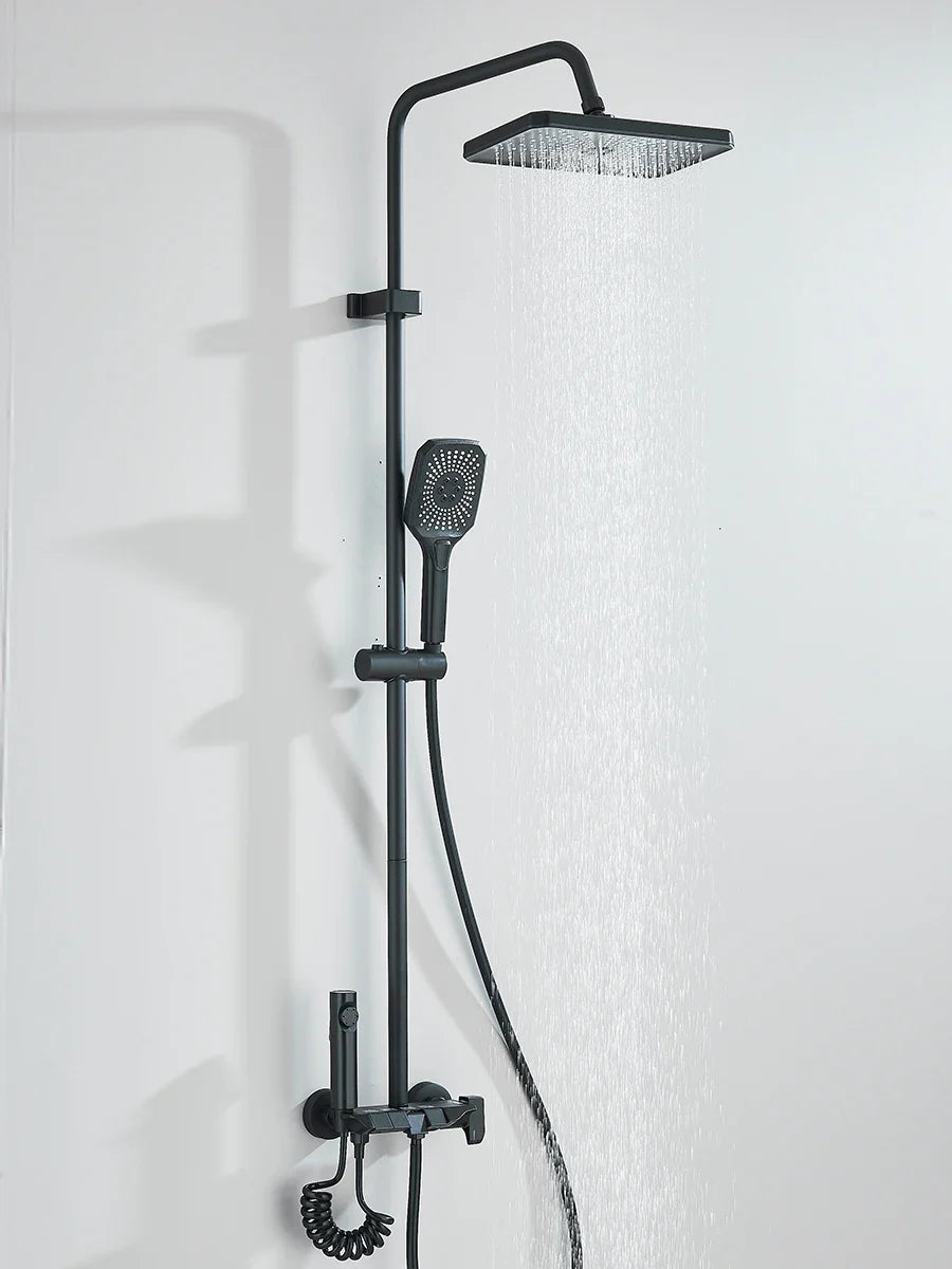 4-Way Piano Shower System with 16 in (400 mm+) Rain Shower & Bidet Faucet Hot/Cold Mixer Bathroom Kit