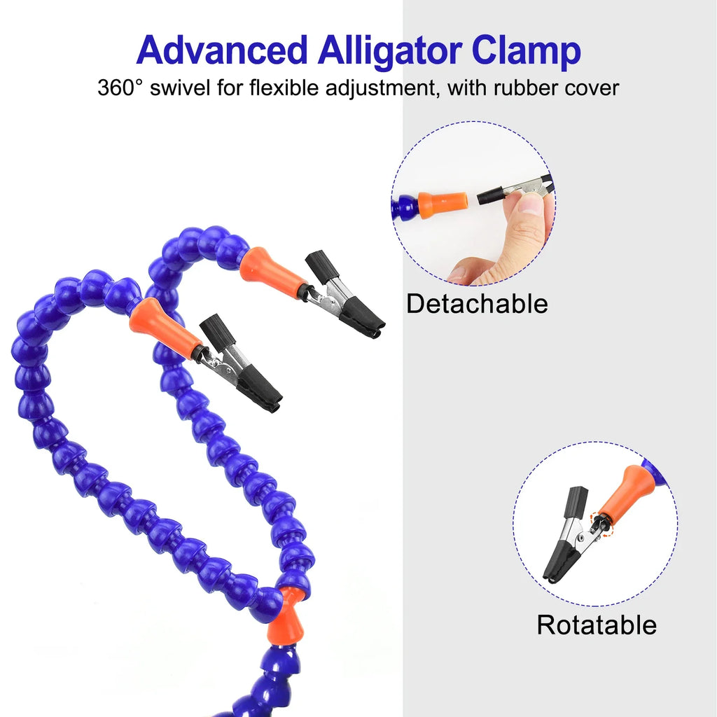 Soldering Helping Hand 3X Magnifier PCB Holder – Soldering Station with 5 Flexible Arms, Alligator Clips & Desk Clamp