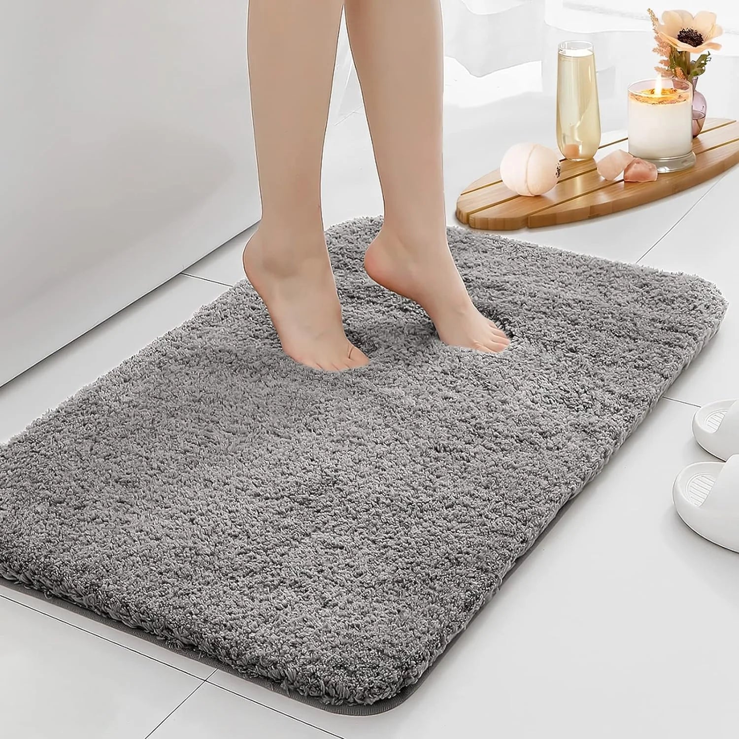 Water-Absorbent Anti-Slip Thickened Long-Pile Bathroom Mat Machine Washable Bath Rug
