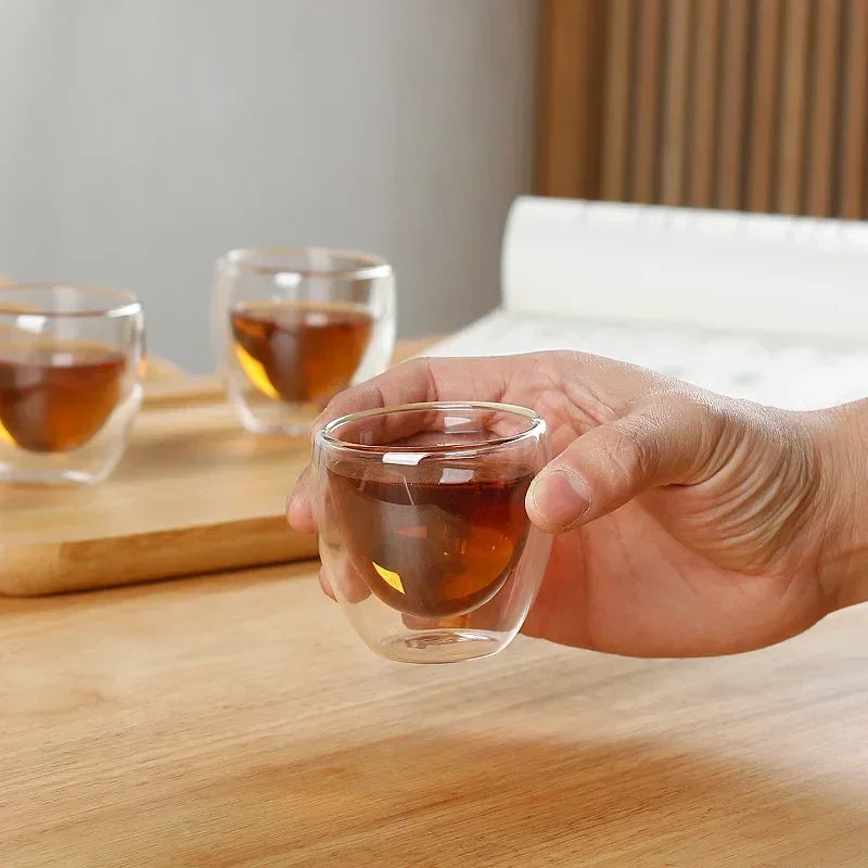 Double Wall Borosilicate Glass Tea Cups 80ml & 150ml, 2–18 Pc Clear Kung Fu Coffee & Milk Mugs