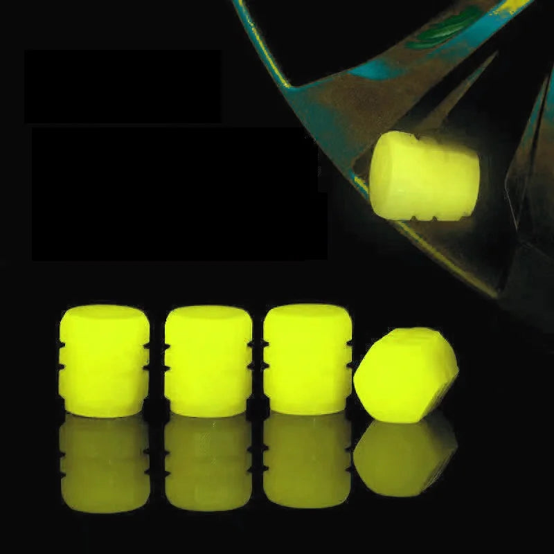 Glow-in-the-Dark Luminous Tire Valve Caps Set of 4 — Fluorescent Wheel Valve Stem Caps Universal for Car Motorcycle Bicycle