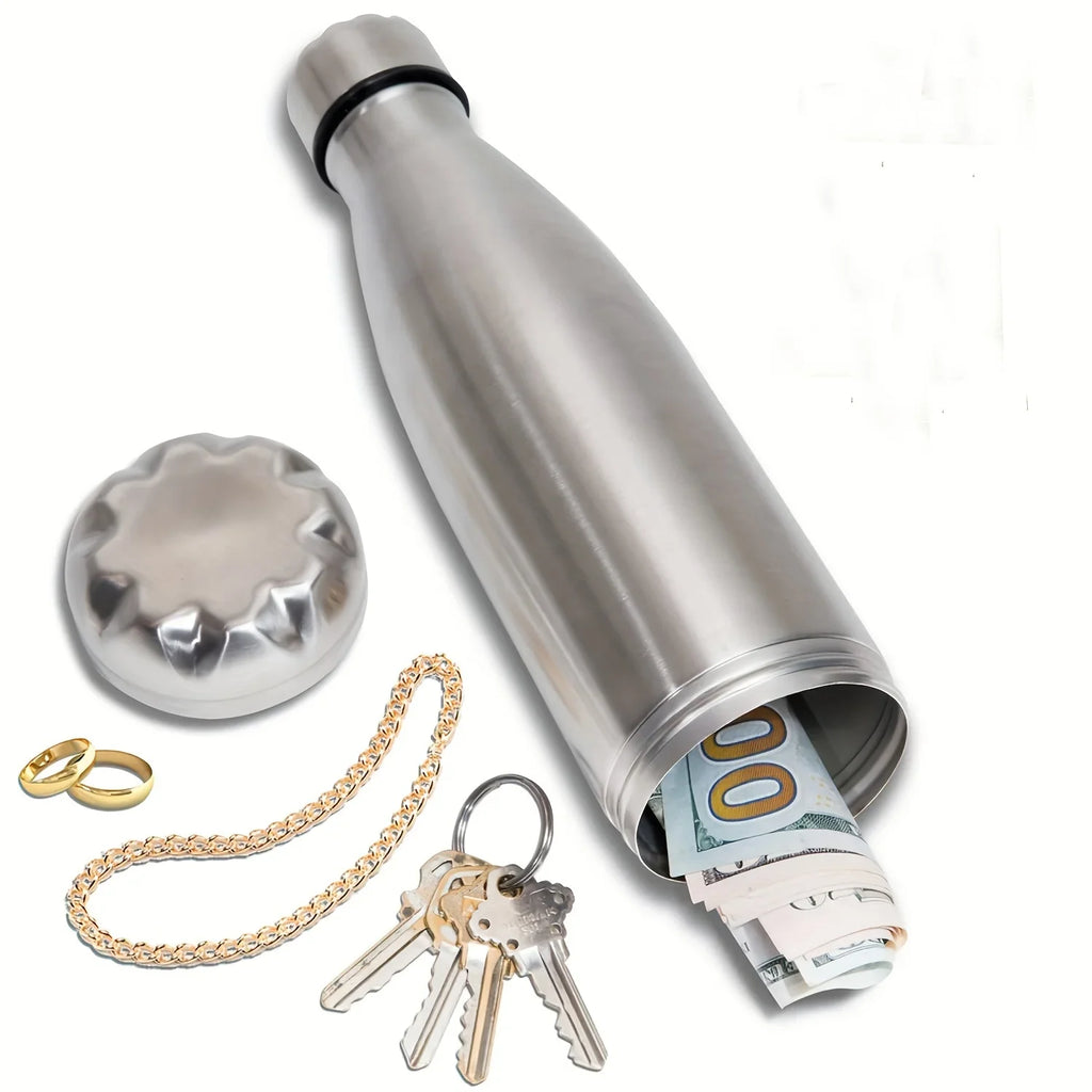 Stainless Steel Hidden Compartment Water Bottle - Diversion Safe for Keys, Cash & Valuables