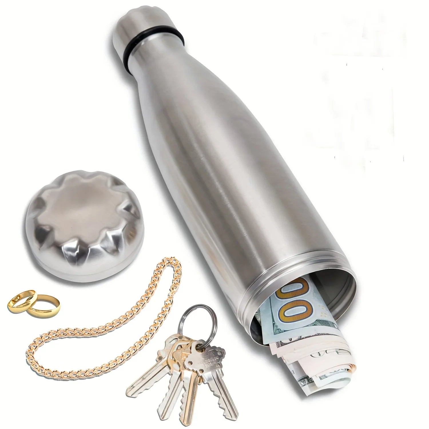 Stainless Steel Hidden Compartment Water Bottle - Diversion Safe for Keys, Cash & Valuables
