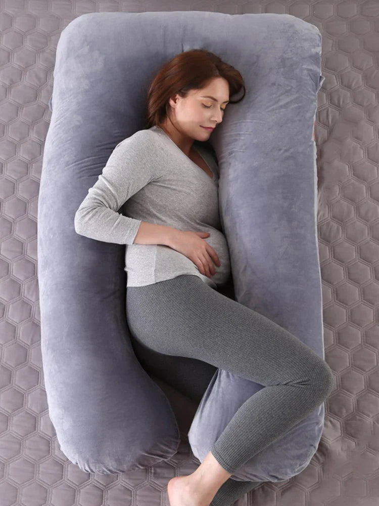 U-Shaped Maternity Pregnancy Pillow – Full-Body Support for Sleep & Nursing, Velvet Cover, Removable Washable – 120×70 cm (47×28 in) & 140×75 cm (55×30 in)