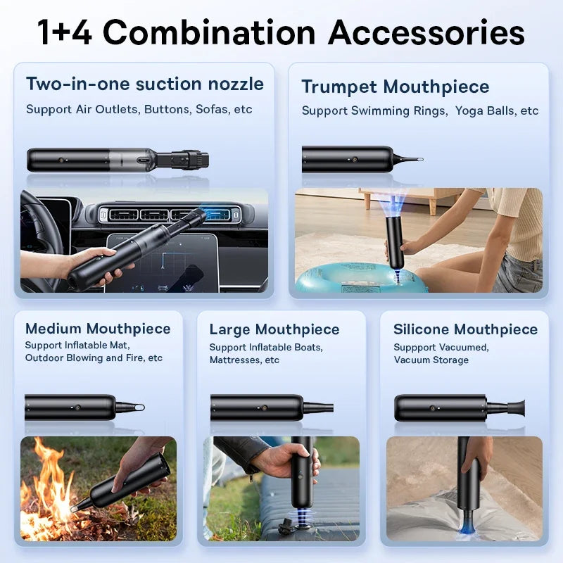 Wireless Car Vacuum Cleaner 12000Pa - Portable Cordless 4-in-1 Inflator, Air Blower & Pump for Car Cleaning