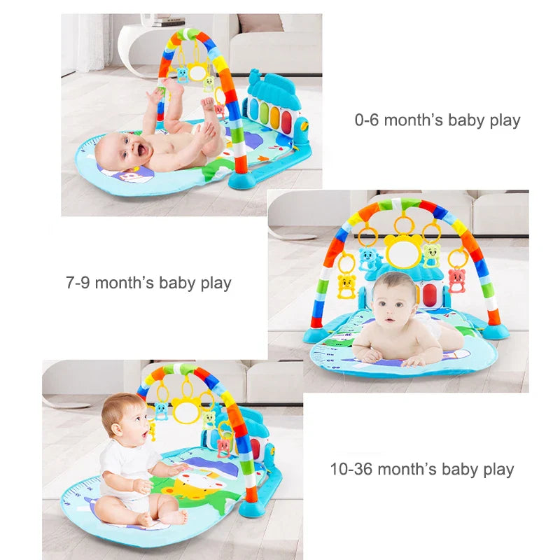 Musical Baby Activity Gym Play Mat with Light-Up Piano Keyboard and Hanging Toys