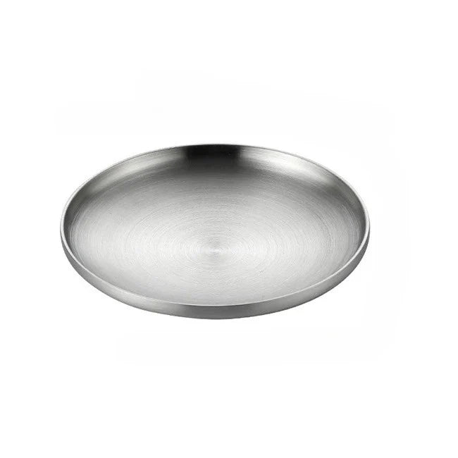 304 Stainless Steel Double-Walled Insulated Round Plate for Dinner, Snacks & Fruit