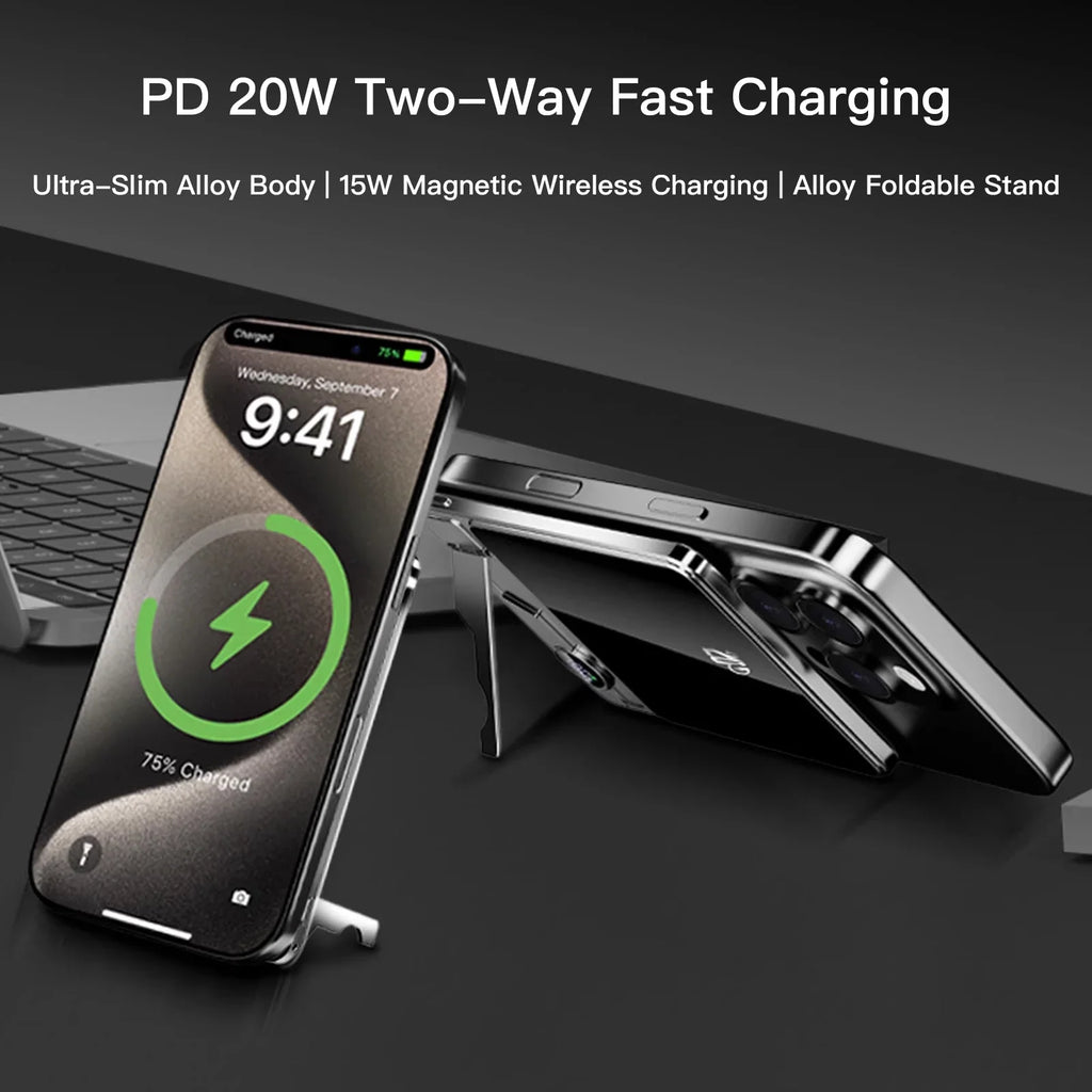 10000mAh Ultra-Slim Magnetic Power Bank 20W Fast Wireless Charger — MagSafe-Compatible for Smartphones & Smartwatches