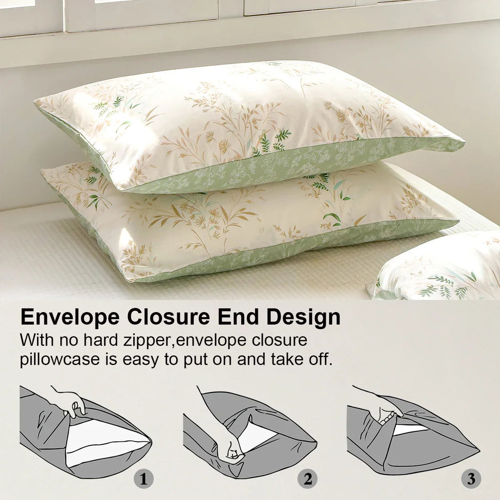 Elegant Floral Tea Art 3-Piece Duvet Cover Set - Soft Skin-Friendly Bedding (1 Duvet Cover + 2 Pillowcases), Multiple Sizes 1.0–2.0 m / 3.3–6.6 ft
