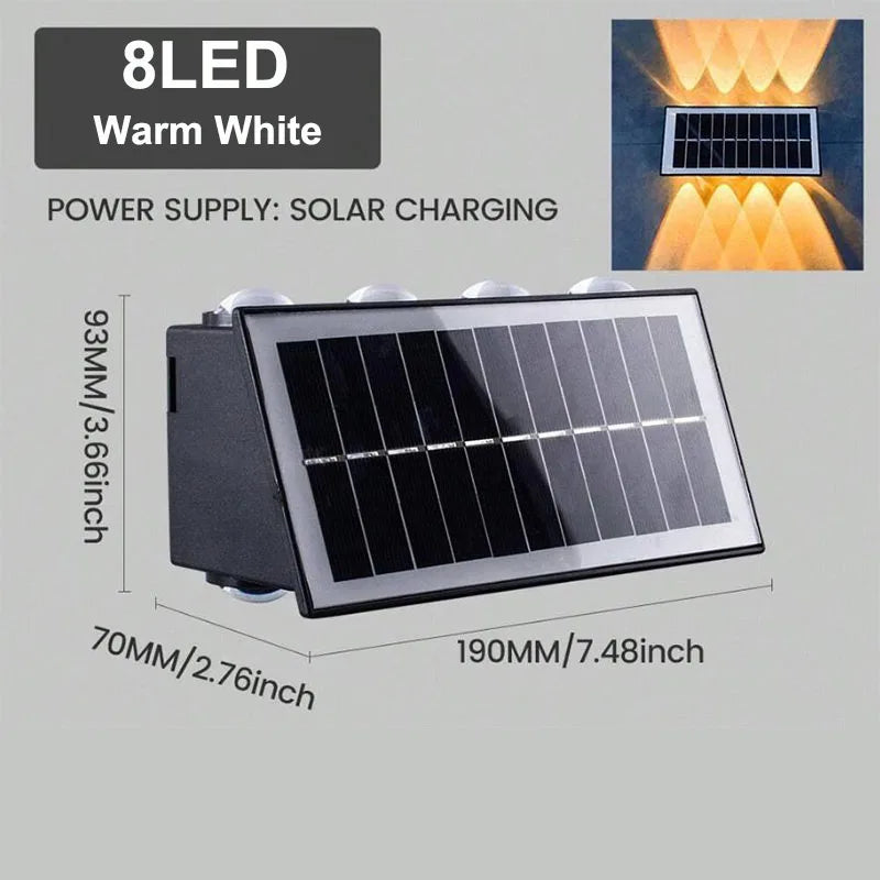 Solar Up and Down Wall Light 4/6/8-LED Waterproof Outdoor LED Wall Washer for Fence Yard Porch Walkway