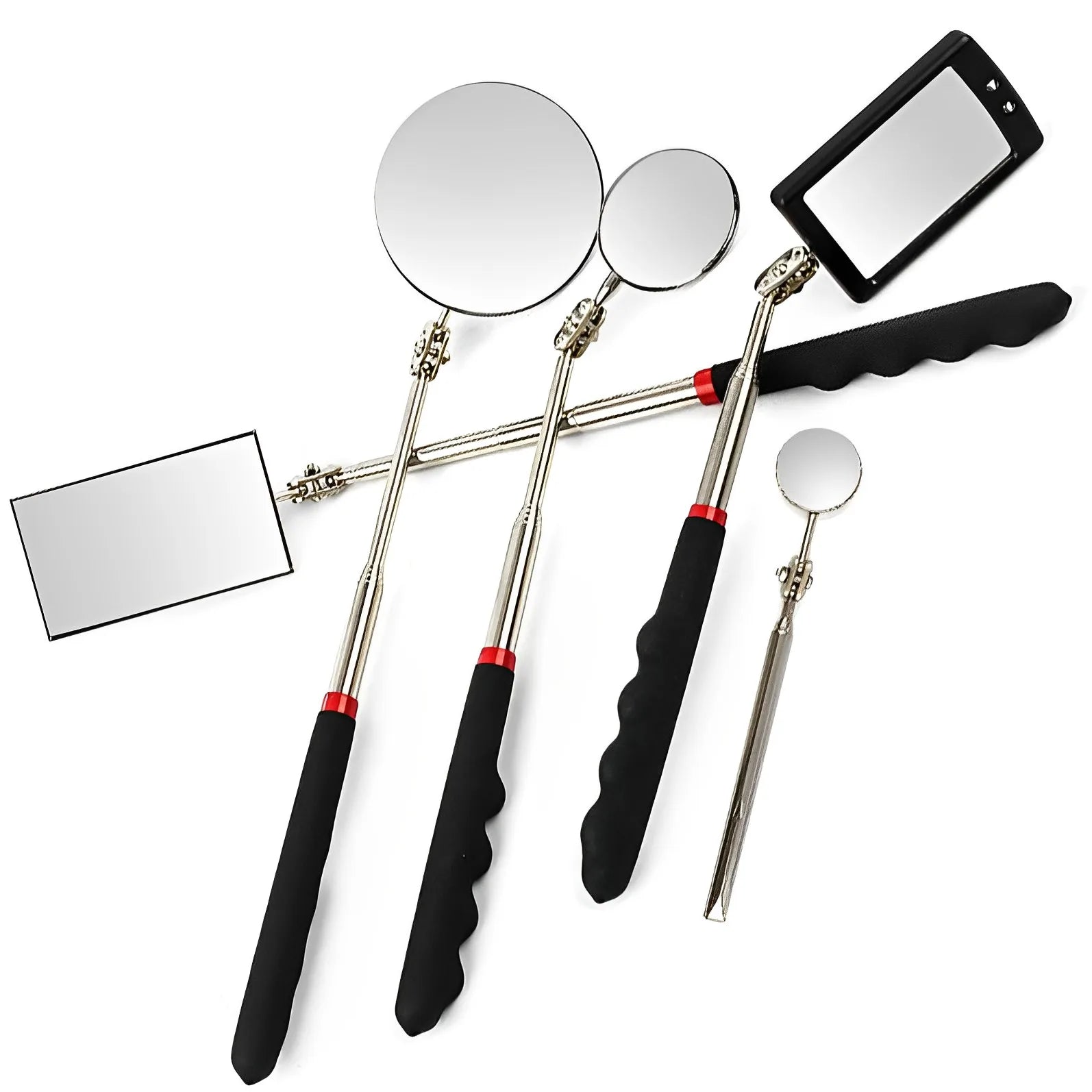 360° Telescoping Inspection Mirror with LED Light & Magnetic Tip, Extendable 9.5–28.7 in (24–73 cm) Mechanic Repair Tool