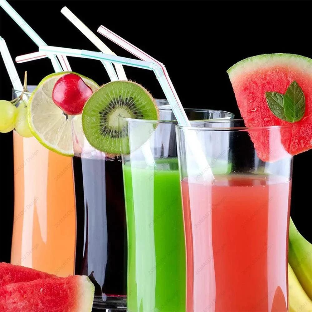 Multicolor Flexible Plastic Drinking Straws — Reusable Cocktail & Boba Straws 8.3 in (21 cm) x 0.2 in (5 mm) — Packs 50–6000 for Parties & Weddings