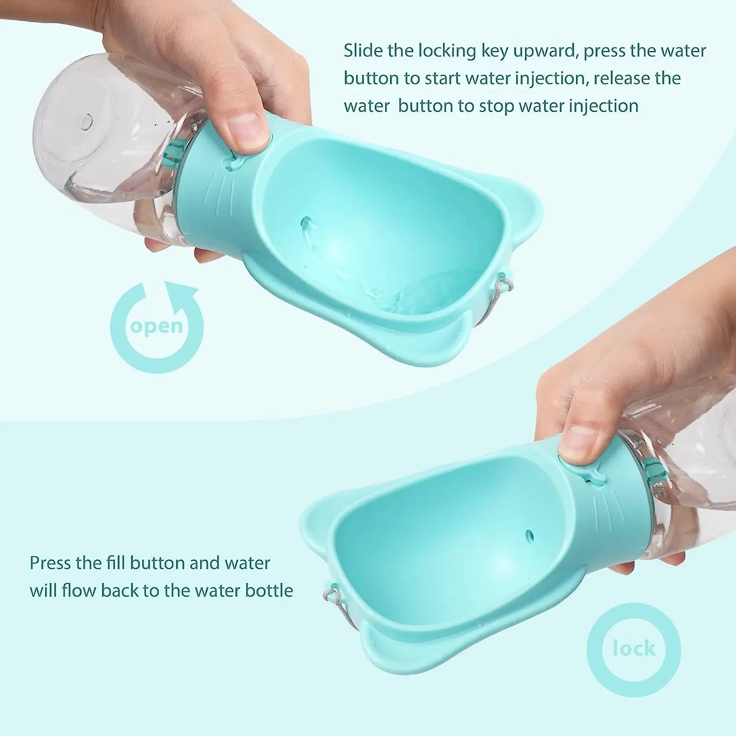 Dog Water Bottle Pet Dispenser with Detachable Food Container Leak-Proof Lock for Travel and Hiking