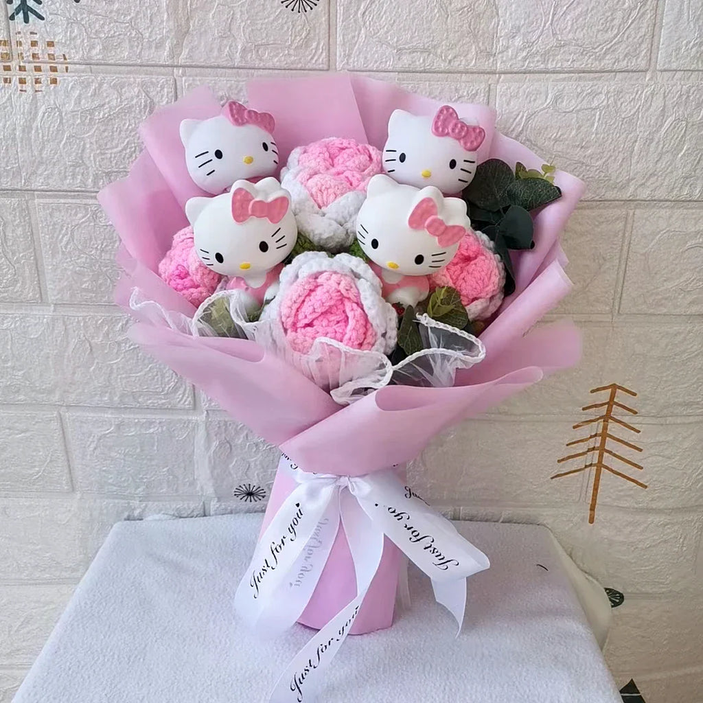 Kawaii Cat Plush Bouquet with Soap Rose Flowers — Cute Valentine's Day, Birthday & Graduation Gift