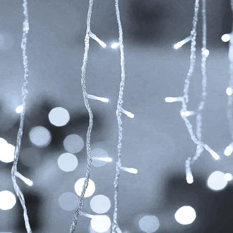 5M LED Icicle Curtain Lights – 0.4–0.6m Drop, 96 LEDs, 110–240V for Christmas, Wedding & Garden Decor (Warm White/Multicolor)