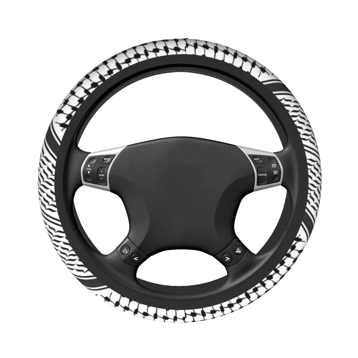 Keffiyeh Car Steering Wheel Cover 37–38 cm (14.6–15.0 in) Anti-Slip Faux Leather Colorful Kufiya Pattern