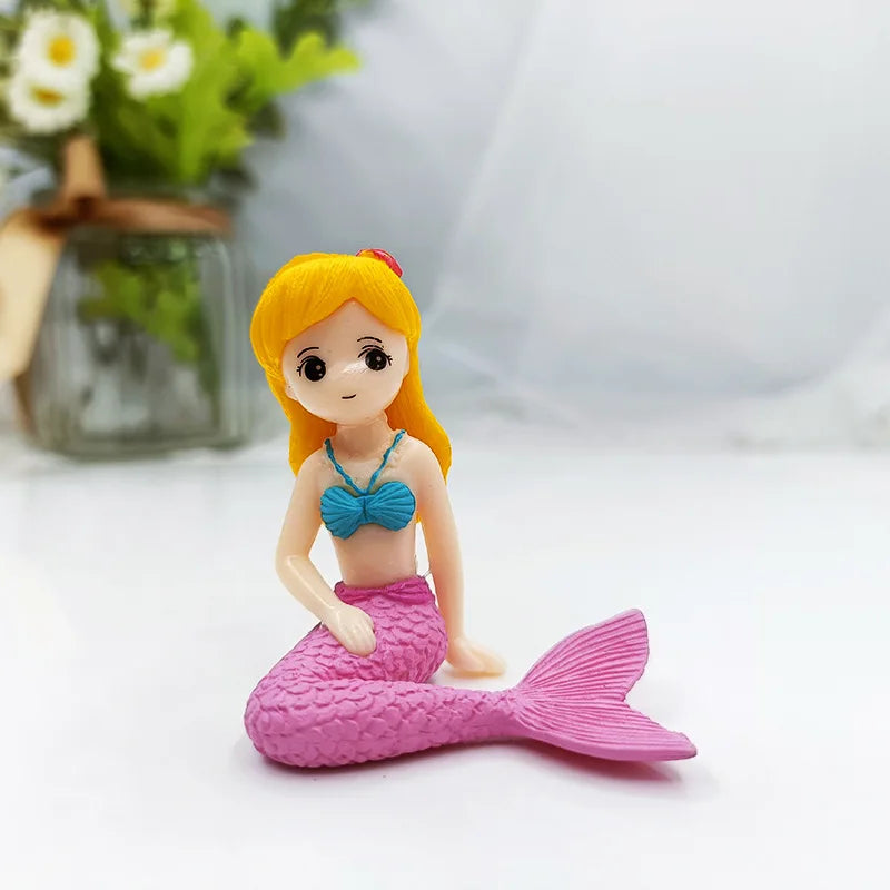Little Mermaid Resin Figurine - Mini Aquarium Ornament, Cake Topper & Desk Decor