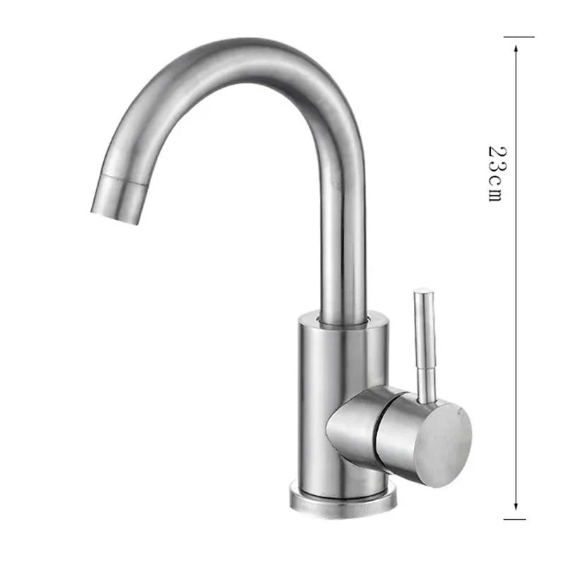 304 Stainless Steel Bathroom Basin Faucet Single Lever Mixer Tap 360° Swivel Hot & Cold Sink Faucet