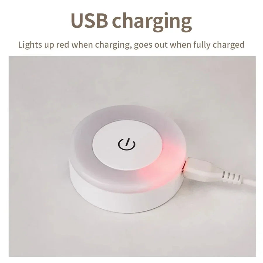 Rechargeable Round LED Touch Wall Lamp - Dimmable Magnetic Night Light for Bedroom, Closet & Reading