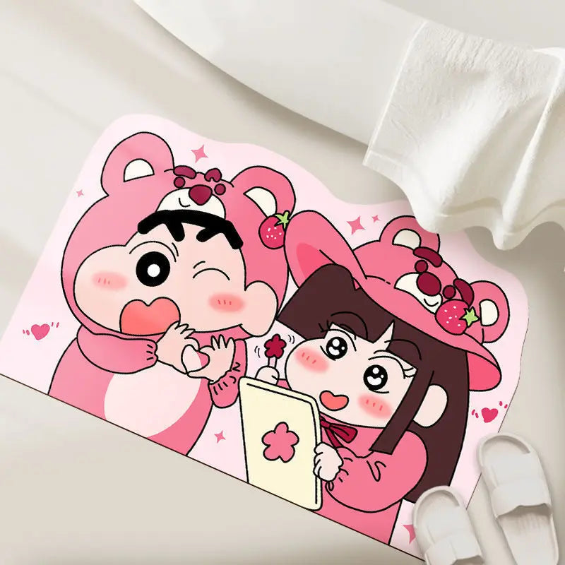 Quick-Dry Anime Shower Mat - Soft Absorbent Cartoon Bath Rug for Bathroom and Home Gift