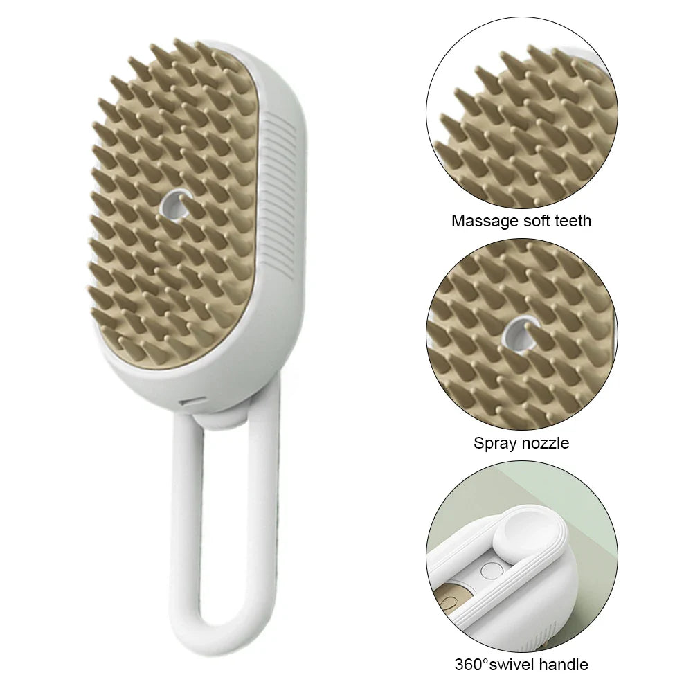 USB Rechargeable Pet Grooming Brush with Spray — Electric Cat & Dog Massage Comb for Short & Long Hair (20ml Reservoir)