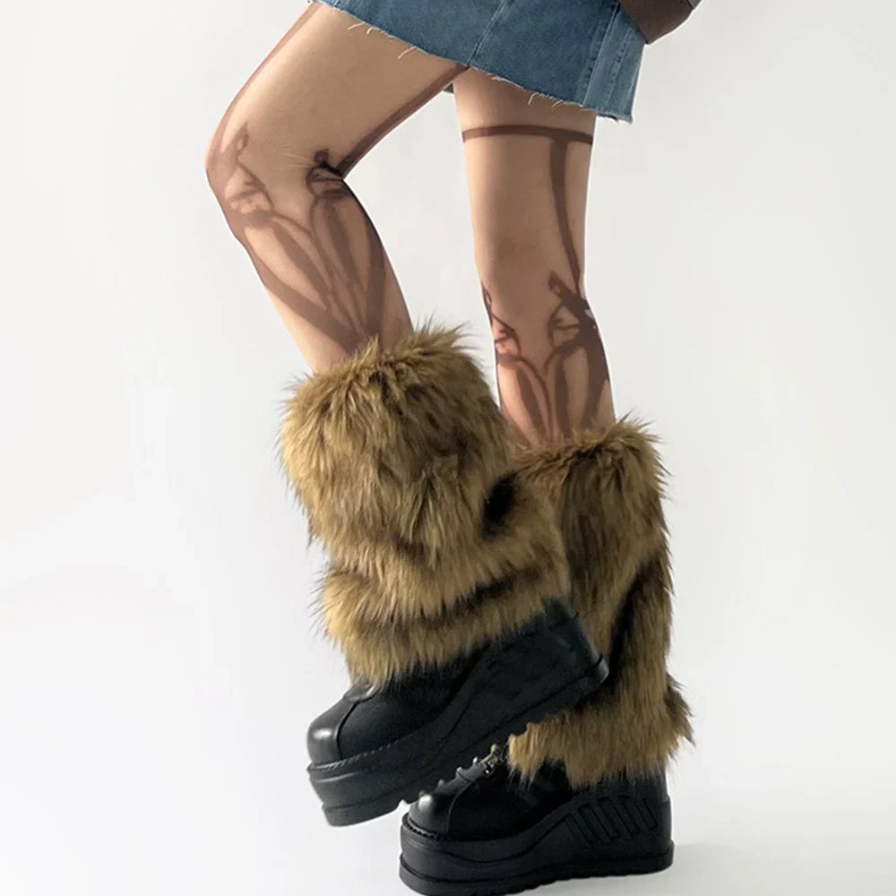Faux Fur Leg Warmers – Furry Boot Cuffs for Women, Harajuku JK Lolita Cosplay, Winter Boot Socks, Available in 9.8"/11.8"/15.7" (25/30/40 cm)