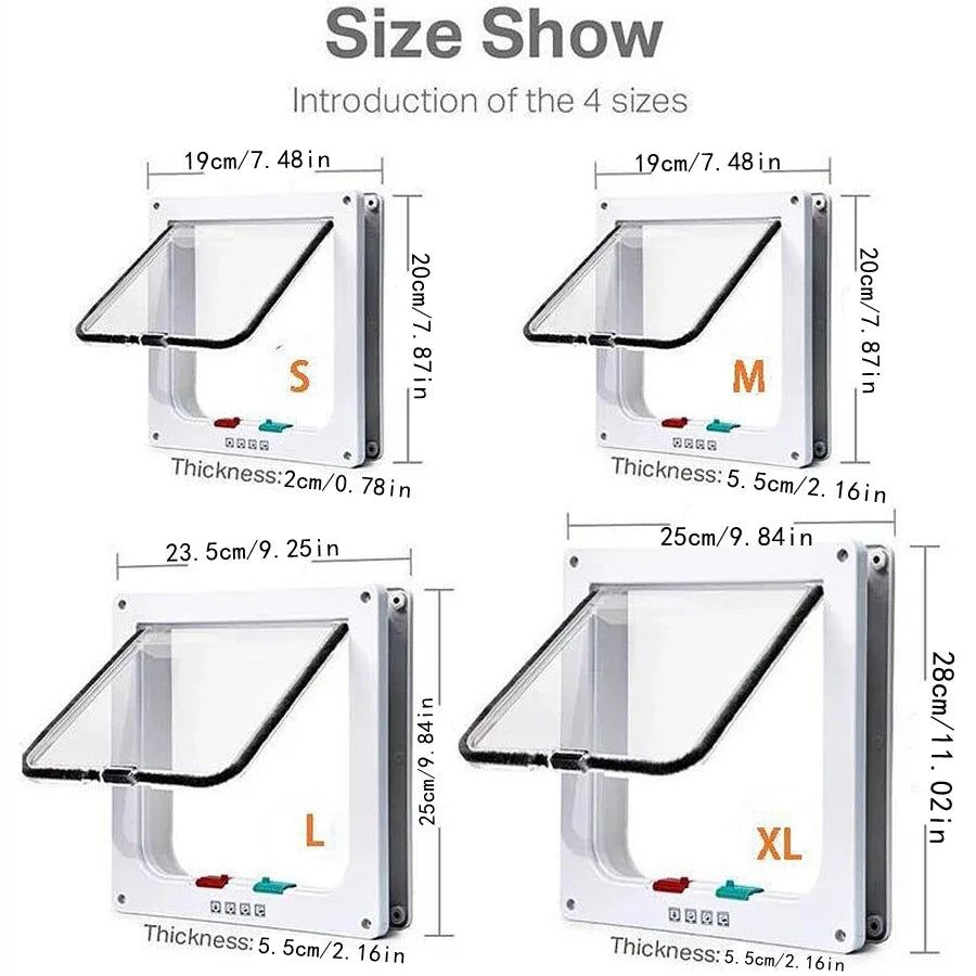 Pet Flap Door with 4-Way Security Lock — ABS Plastic Cat & Small Dog Door Kit