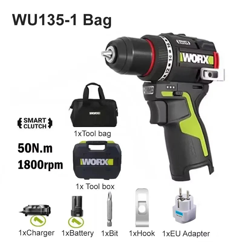 Cordless 12V Brushless Drill Driver 50 Nm Torque 1800 RPM Electric Screwdriver with Smart Clutch