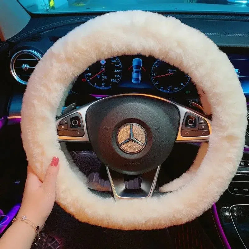 Kawaii Cute Dog Cartoon Steering Wheel Cover 15 in (38 cm) Plush Anti-Slip Warm Car Interior Accessory