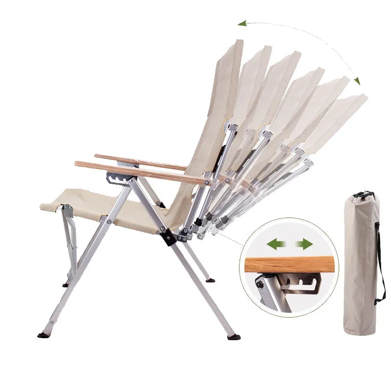 5-Position Angle Adjustable Aluminum Alloy Folding Camping Chair Portable Reclining Outdoor Lounge
