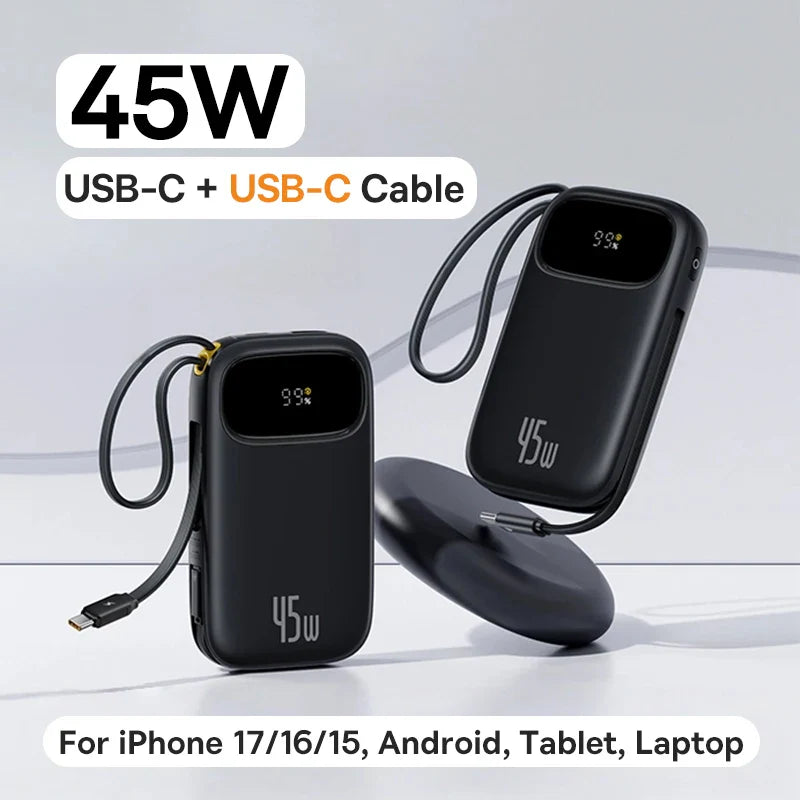 45W Power Bank – 10,000mAh & 20,000mAh Portable Charger with Built-in USB-C + Lightning Cables, USB-A Fast Charge