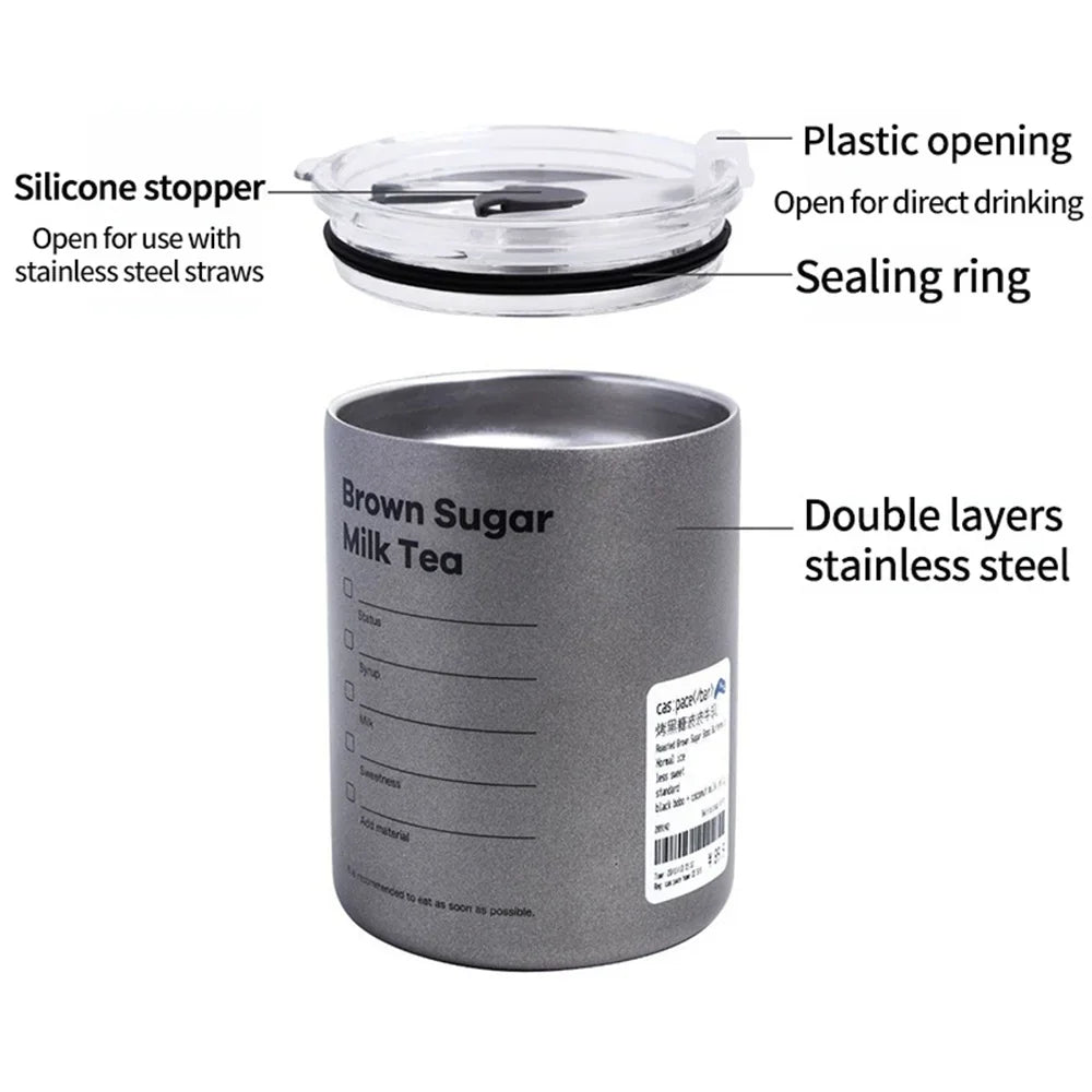 Portable 600ml (20 oz) 304 Stainless Steel Vacuum Thermos with Straw - Insulated Leak-Proof Travel Coffee Mug