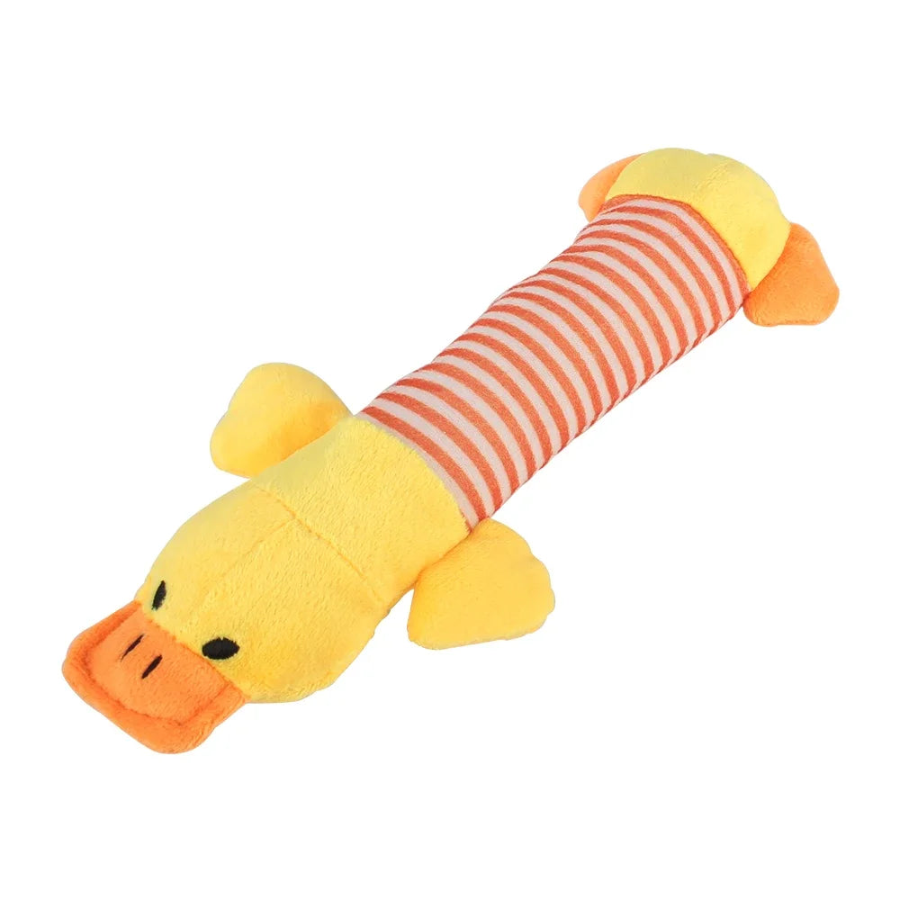 Plush Squeaky Dog Toy 9.5 in (24 cm) - Durable Interactive Chew Toy for Aggressive Chewers, Pig Duck Elephant