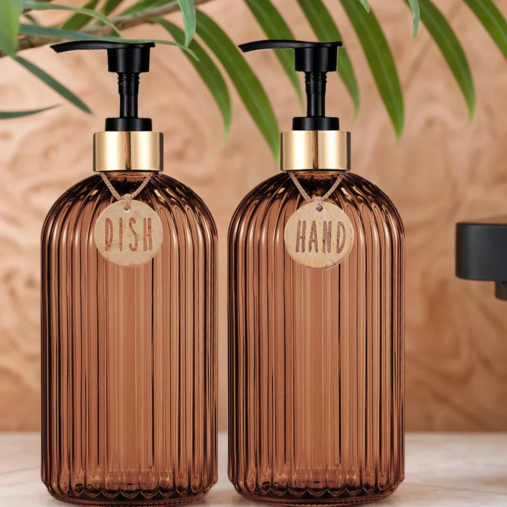 Amber Refillable Dish & Hand Soap Dispenser Bottle 500ml (16.9oz) Pump for Kitchen and Bathroom