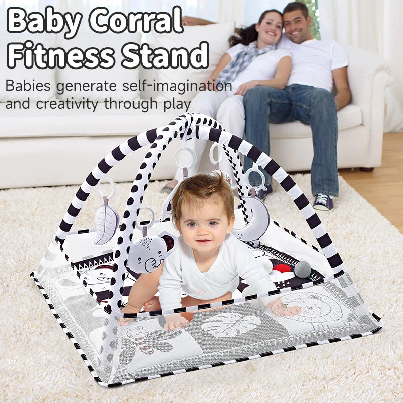 Baby Play Gym Activity Mat with Toy Bar — Tummy Time & Crawling Playmat for Newborns to 18 Months, 31.5 x 31.5 x 19.7 in (80 x 80 x 50 cm)