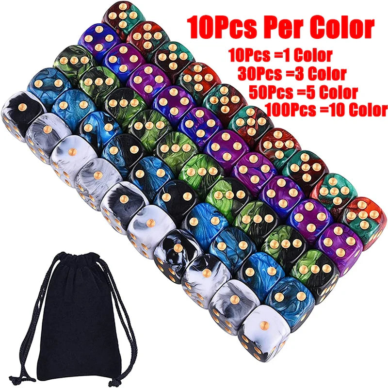 12mm (0.47in) 6-Sided D6 Dice - Two-Tone Round Corner - Pack of 100/50/30/10, Random Colors for RPG, Board Games, Teaching Math