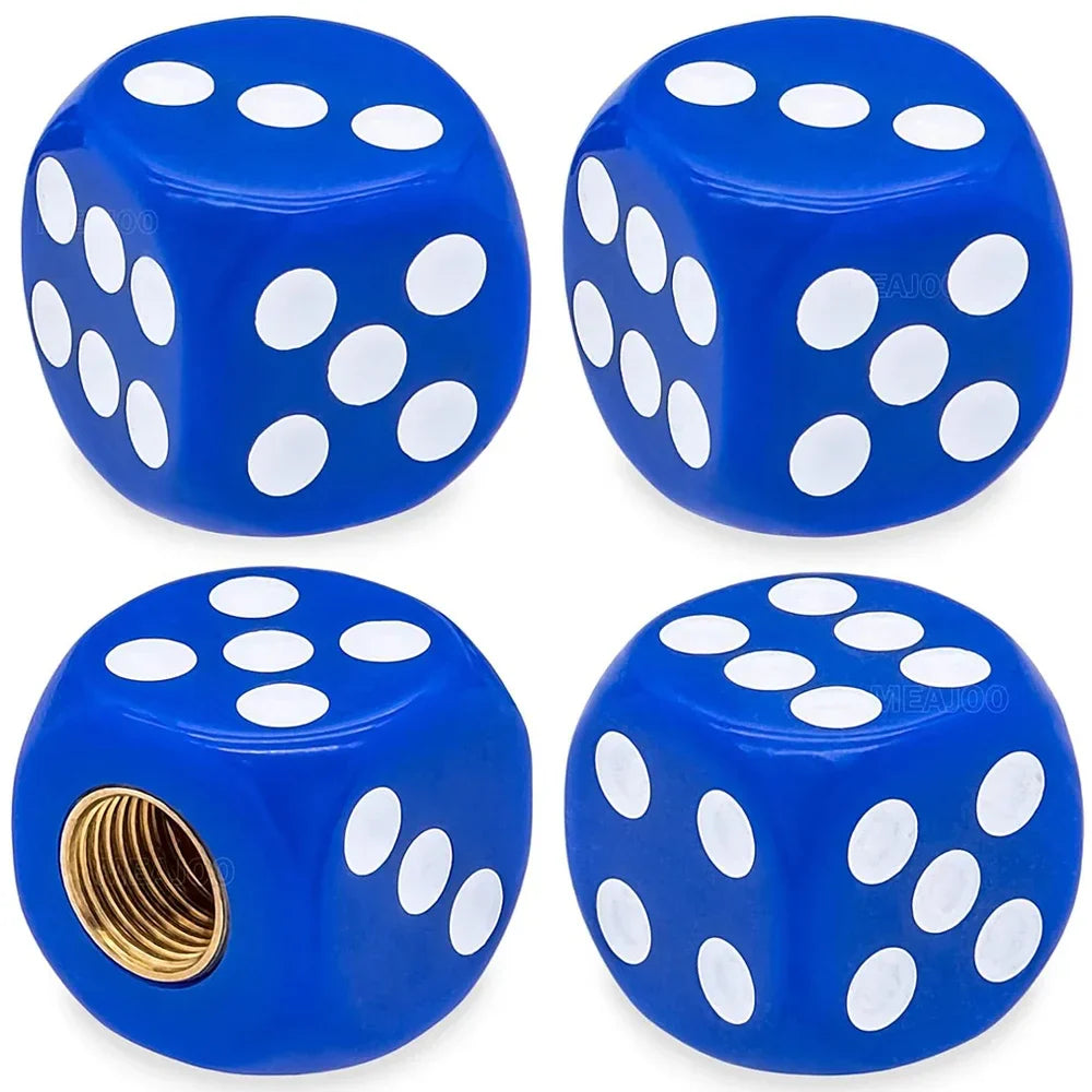 4-Pack Dice Tire Valve Stem Caps – Waterproof Universal Valve Covers for Car Truck Motorcycle Bike, 16 x 16 mm (0.63 x 0.63 in) with 8 mm Thread