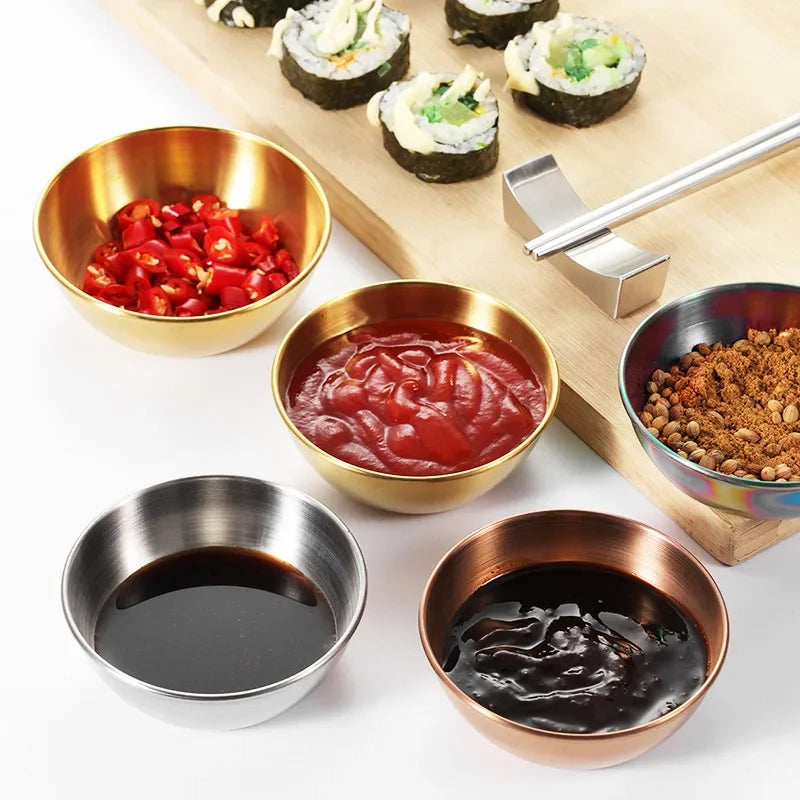 Stainless Steel Sauce & Appetizer Dishes Set — Gold or Silver Condiment Plates 8 x 8 x 3 cm (3.15 x 3.15 x 1.18 in)